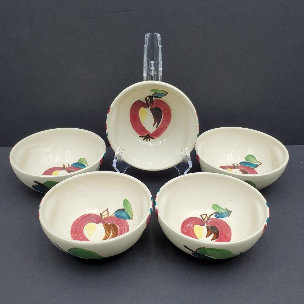 Purinton Slip Ware Apple Coupe Soup Cereal Bowls with Handles